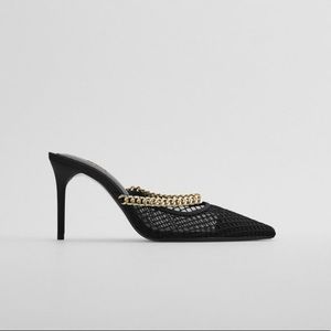 zara mesh heels with chain strap
